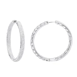 14K White Gold Large Diamond Hoop Earrings 3.5ct Inside Out Pave Setting