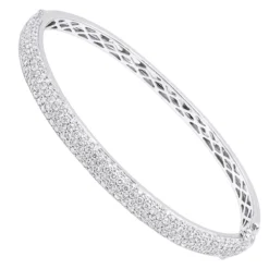 14K White Gold Pave Diamond Bangle Bracelet For Women 4.75ct By LUXURMAN