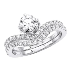 1.6 Carat Diamond 18K White Gold Designer Bridal/Engagement Ring Set