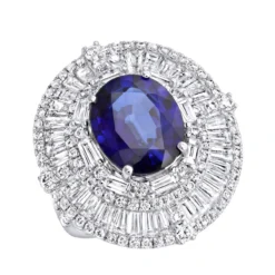 18K White Gold Unique Blue Sapphire And Diamonds Cocktail Ring For Women 7.87Ct
