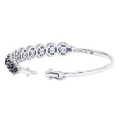 Blue Sapphire And Diamond Bangle Bracelet For Women 14K White Gold 9.5CT LUXURMAN -Outlet Radiant Bijou Store jewelry blue sapphire and diamond bangle bracelet for women 14k gold 95ct luxurman backwh