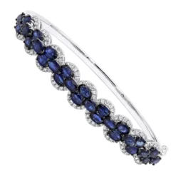 Blue Sapphire And Diamond Bangle Bracelet For Women 14K White Gold 9.5CT LUXURMAN