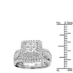 Bridal Set 14K White Gold Princess Cut Diamond Engagement Ring & Band 2 Carats -Outlet Radiant Bijou Store jewelry bridal sets 14k gold princess cut diamond engagement ring band set 185ct rulerwh