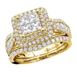 Bridal Set 14K White Gold Princess Cut Diamond Engagement Ring & Band 2 Carats -Outlet Radiant Bijou Store jewelry bridal sets 14k gold princess cut diamond engagement ring band set 185ct ye