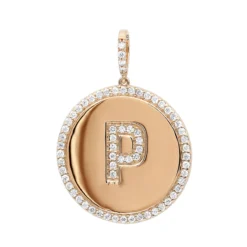 Customizable 14K Yellow Gold Diamond Circle Alphabet Pendant For Women 0.7ct Medallion -Outlet Radiant Bijou Store jewelry customizable 14k gold diamond circle alphabet pendant for women 07ct medallion ro