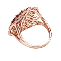Unique Halo Circle Diamond Right Hand Ring For Women With Rubies 14K Rose Gold -Outlet Radiant Bijou Store jewelry halo circle diamond right hand ring for woman with ruby 14k gold 26213 backro