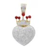 10K Yellow Gold Fully Iced Out Puffed Diamond Crown Heart Pendant 1 Carat