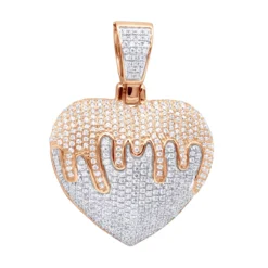 14K Yellow Gold Iced Out Dripping Heart Diamond Pendant For Women 1.3ct -Outlet Radiant Bijou Store jewelry real 14k gold iced out dripping heart diamond pendant for women 13ct ro
