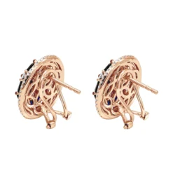 Royal Halo Circle Diamond Earrings For Women With Sapphires 14K White Gold -Outlet Radiant Bijou Store jewelry royal halo circle diamond earrings for women with sapphires 14k gold backro 1