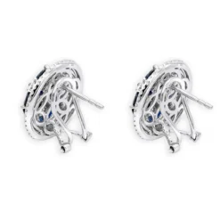 Royal Halo Circle Diamond Earrings For Women With Sapphires 14K White Gold -Outlet Radiant Bijou Store jewelry royal halo circle diamond earrings for women with sapphires 14k gold backwh 1
