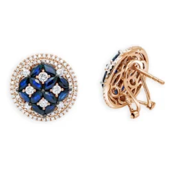 Royal Halo Circle Diamond Earrings For Women With Sapphires 14K White Gold -Outlet Radiant Bijou Store jewelry royal halo circle diamond earrings for women with sapphires 14k gold ro 1