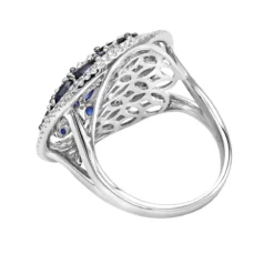 Unique Diamond Right Hand Ring For Women W Sapphires 14K White Gold Flower Design -Outlet Radiant Bijou Store jewelry royal halo round diamond right hand ring for women with sapphires 14k gold backwh 3