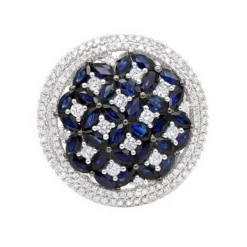 Unique Diamond Right Hand Ring For Women W Sapphires 14K White Gold Flower Design