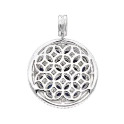 Royal Halo Round Shape Diamond Pendant For Women With Sapphires 14K White Gold -Outlet Radiant Bijou Store jewelry royal halo round shape diamond pendant for women with sapphires 14k gold backwh 1