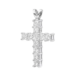Small Ladies VS Princess Cut Diamond Cross Pendant In Platinum 1.5CT