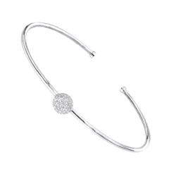 Stackable 14K White Gold Pave Diamond Bangle Bracelet For Women 0.42ct Luxurman