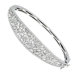 Unique 14K White Gold Baguette & Round Diamond Bangle Bracelet For Women 3 Carat