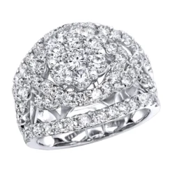 Unique 14K White Gold Oversized 4 Carat Diamond Engagement Ring Cluster Setting