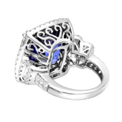 Unique 29.33 Carat Radiant Blue Sapphire & Diamond Ring For Women 18K White Gold -Outlet Radiant Bijou Store jewelry unique 2933 carat radiant blue sapphire diamond ring for women 18k gold backwh