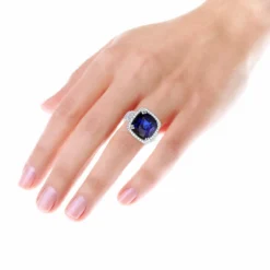 Unique 29.33 Carat Radiant Blue Sapphire & Diamond Ring For Women 18K White Gold -Outlet Radiant Bijou Store jewelry unique 2933 carat radiant blue sapphire diamond ring for women 18k gold bodwh