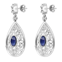 Unique Designer Blue Sapphire And Diamond Drop Earrings For Women 18K White Gold -Outlet Radiant Bijou Store jewelry unique designer blue saphire and diamond drop earrings for women in 18k gold backwh