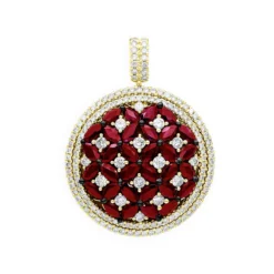 Unique Halo Ruby And Diamond Circle Pendant For Women 14K Rose Gold 4CT LUXURMAN -Outlet Radiant Bijou Store jewelry unique halo ruby and diamond circle pendant for women 14k gold 4ct luxurman ye 1
