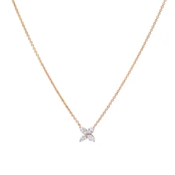 Unique Ladies 14K Rose Gold Flower Neckace With 1 Carat Marquise Cut Diamonds