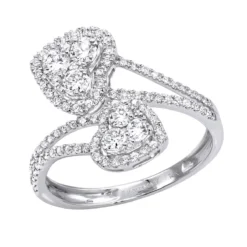 Outlet Radiant Bijou Store 3 Unique Two Hearts Diamond Ring For Women 0.8CT 14K White Gold By Luxurman