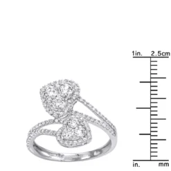 Unique Two Hearts Diamond Ring For Women 0.8CT 14K White Gold By Luxurman -Outlet Radiant Bijou Store jewelry unique two hearts diamond ring for women 08ct 14k gold by luxurman rulerwh 1