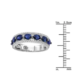 Unique 3.5 Carat Diamond & Blue Sapphire 14K White Gold Band For Women -Outlet Radiant Bijou Store jewelry unique womens rings diamond blue sapphire band in 14k gold 35 carat rulerwh