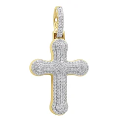 Uniquely Designed 14K Yellow Gold Pave Diamond Cross Pendant For Men & Women 1.2ct