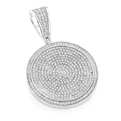Ladies 10K White Gold Diamond Iced Out Medallion Pendant 1 Carat
