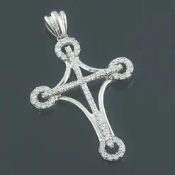 Ladies 14K White Gold Designer Diamond Cross Pendant 0.64ct
