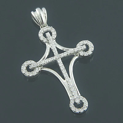 Ladies 14K White Gold Designer Diamond Cross Pendant 0.64ct 3 Ladies 14K White Gold Designer Diamond Cross Pendant 0.64ct