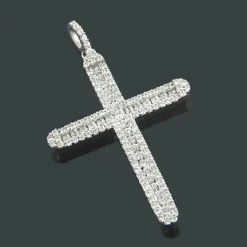 Ladies 14K White Gold Designer Diamond Cross Pendant 1.41ct