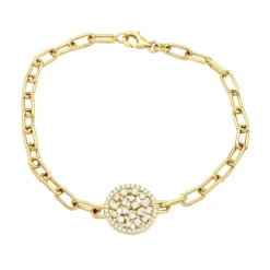 14K Yellow Gold Paperclip Bracelet With Diamond Charm For Women 0.6ct