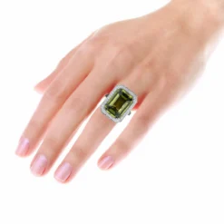 Ladies 14K White Gold Peridot Quartz Gemstone Diamond Cocktail Ring 1.75ct -Outlet Radiant Bijou Store ladies 14k gold peridot quartz gemstone diamond cocktail ring 175ct body white