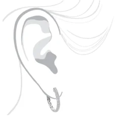 Ladies 14K White Gold 1 Inch Diamond Hoop Earrings Small 0.9ct -Outlet Radiant Bijou Store ladies 14k gold round diamond hoop earrings 09ct bodwh