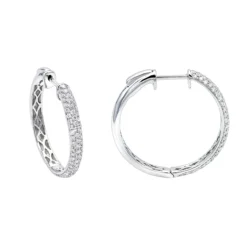 Ladies 14K White Gold 1 Inch Diamond Hoop Earrings Small 0.9ct
