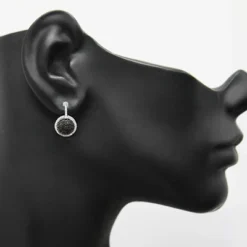 Ladies Circle Earrings With Black And White Diamonds 0.60ct 14K White Gold -Outlet Radiant Bijou Store ladies circle earrings with black and white diamonds 060ct 14k gold 3