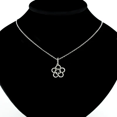 Ladies Cutout Diamond Flower Pendant 0.26ct 14K White Gold 5 Ladies Cutout Diamond Flower Pendant 0.26ct 14K White Gold - Image 3