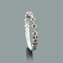 Ultra Thin Ladies Designer Black Diamond Band 0.13ct 14K White Gold