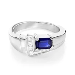 Ladies Diamond And Sapphire Ring 14K White Gold 0.13ctd 0.50cts