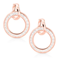 Ladies Diamond Circle Earrings 0.73ct 18K White Gold -Outlet Radiant Bijou Store ladies diamond circle earrings 073ct 18k gold ro