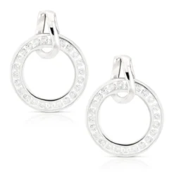 Ladies Diamond Circle Earrings 0.73ct 18K White Gold