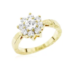 Hammered 14K Yellow Gold Diamond Flower Cluster Ring 1.3ct