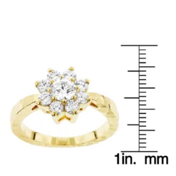 Hammered 14K Yellow Gold Diamond Flower Cluster Ring 1.3ct -Outlet Radiant Bijou Store ladies diamond cluster rings hammered 14k gold diamond flower ring 13ct rulerye