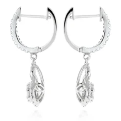 Ladies Diamond Drop Earrings By Luxurman 14K White Gold 1.1ct Drop Shape Clusters -Outlet Radiant Bijou Store ladies diamond drop earrings by luxurman 14k gold 11ct drop shape clusters backwh