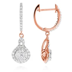 Ladies Diamond Drop Earrings By Luxurman 14K White Gold 1.1ct Drop Shape Clusters -Outlet Radiant Bijou Store ladies diamond drop earrings by luxurman 14k gold 11ct drop shape clusters ro