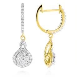 Ladies Diamond Drop Earrings By Luxurman 14K White Gold 1.1ct Drop Shape Clusters -Outlet Radiant Bijou Store ladies diamond drop earrings by luxurman 14k gold 11ct drop shape clusters ye